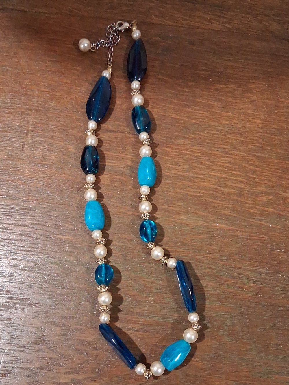 Ocean Tone Beaded Necklace with Pearl Accents
